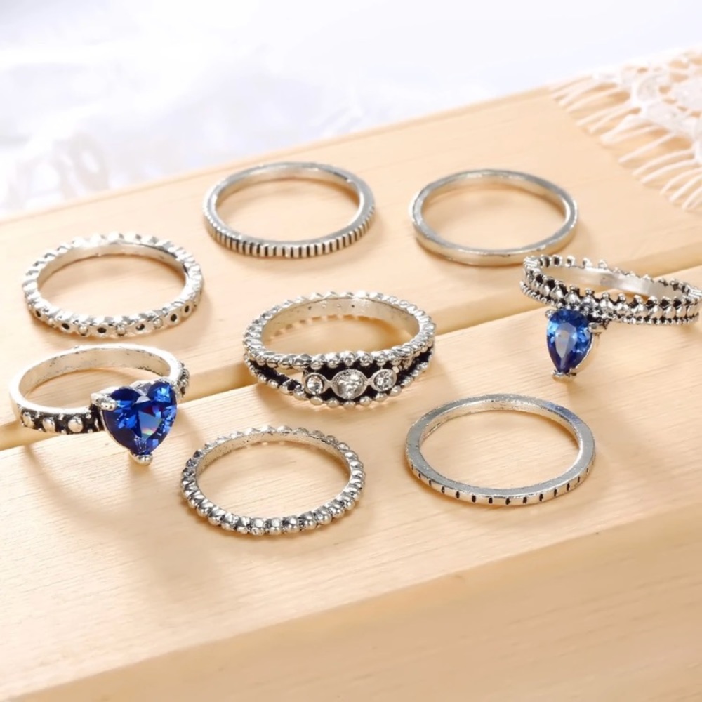 Blue Heart ♡ Bohemian Midi Rings Set - Picture 2 of 9